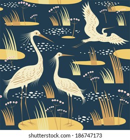Seamless background with wading birds. Vector illustration. 