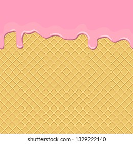 Seamless background. Waffles with the current sweet pink cream. Design for confectionery, ice cream. Vector illustration.