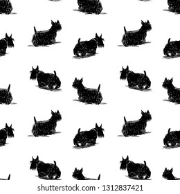 Seamless background of walking scotish terriers