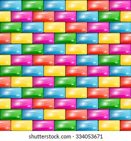 Seamless background, wall of glass blocks, colored tiles, illustration.