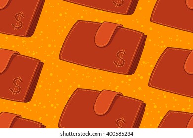 Seamless Background, Wallet with a Dollar Sign and Abstract Pattern. Vector