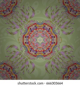 Seamless background. Wallpaper baroque, damask. Red and yellow ornament. Floral seamless pattern.