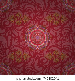 Seamless background. Wallpaper baroque, damask. Red, brown and yellow ornament. Floral seamless pattern.