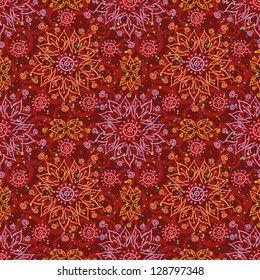 Seamless background, wallpaper with pattern of abstract shapes and flowers. Vector