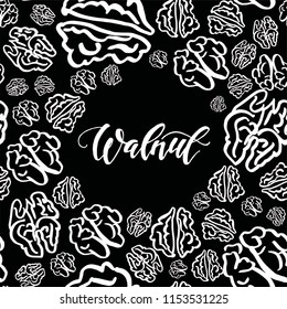 Seamless background with walnuts. Cute doodle illustration.