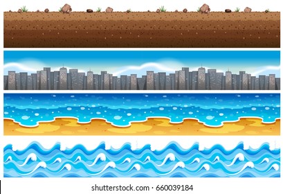 Seamless background with water and city scene illustration