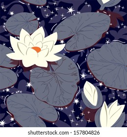 Seamless background with water lilies. Vector pattern.