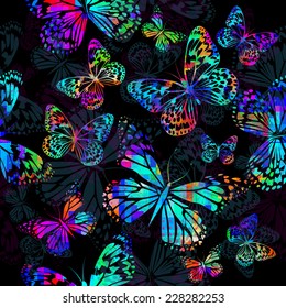 seamless background watercolor colorful butterflies. Vector
