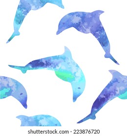 seamless background watercolor Dolphins. Vector