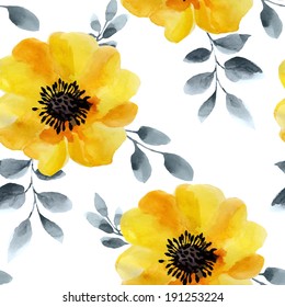 Seamless background of watercolor flowers