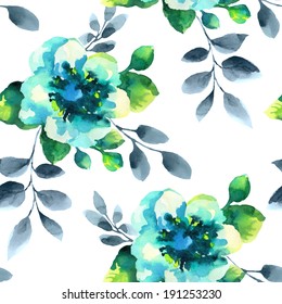 Seamless background of watercolor flowers