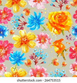 Seamless background with watercolor flowers