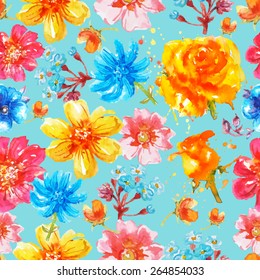 Seamless background with watercolor flowers