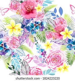 A seamless background of watercolor flowers. Floral print. Vector illustration