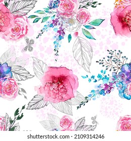 Seamless background watercolor flowers. Vector illustration