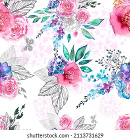 Seamless background watercolor flowers. Vector illustration