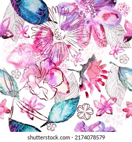 Seamless background watercolor flowers. Vector illustration