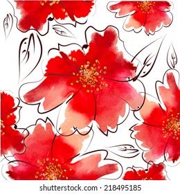 seamless background of watercolor flowers. Vector 
