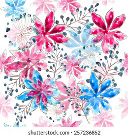 Seamless background with watercolor flowers. Vector