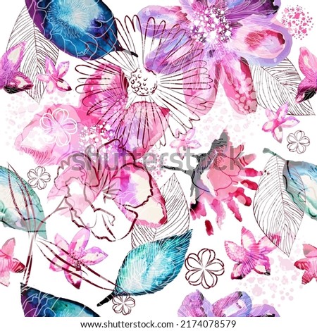 Seamless background watercolor flowers. Vector illustration