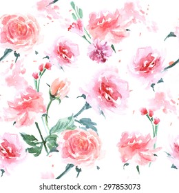 Seamless background with  Watercolor  roses. Vector illustration