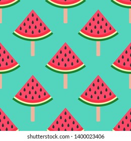 Seamless background with watermelon. Watermelon on a stick. Vector illustration. bright pattern on blue background. Summer time