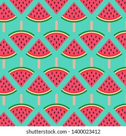 Seamless background with watermelon. Watermelon on a stick. Vector illustration. bright pattern on blue background. Summer time
