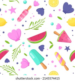 Nahtloser Hintergrund mit Wassermelone. Wassermelone auf einem Stock. Vektorgrafik. Ein einfaches Muster. Sommerzeit