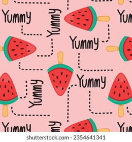 Nahtloser Hintergrund mit Wassermelone. Wassermelone auf einem Stock. Vektorgrafik. Ein einfaches Muster. Sommerzeit
