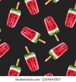 Seamless background with watermelon. Watermelon on a stick. Vector illustration. A simple pattern. Summer time.