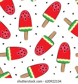 Seamless background with watermelon. Watermelon on a stick. Vector illustration. A simple pattern. Summer time