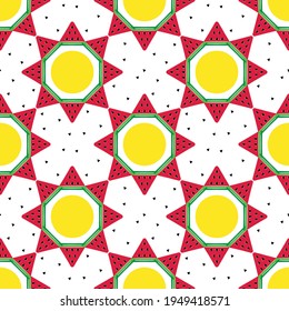 seamless background with watermelon slices in the form of a flower. vector. summer