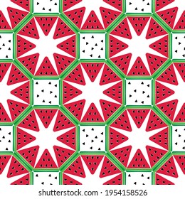 seamless background with watermelon slices in the form of a star. vector. summer