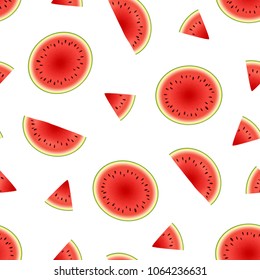 Seamless background with watermelon slices. on white background