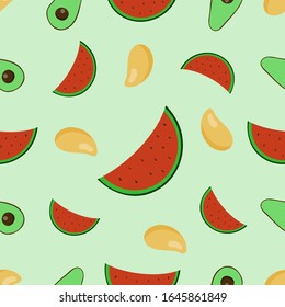 Nahtloser Hintergrund mit Wassermelonen-Scheiben. Vektorillustration.