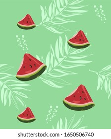 Seamless background with watermelon slices. Vector illustration.
