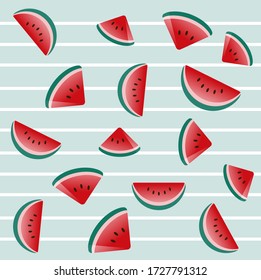 Seamless background with watermelon slices. Vector illustration. light blue background.