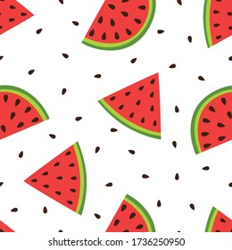 seamless background with watermelon slices, vector illustration, fruit pattern, berry print