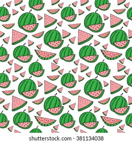 Seamless background with watermelon slices. Vector illustration.