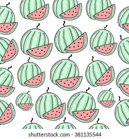 Seamless background with watermelon slices. Vector illustration.