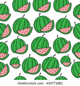 Seamless background with watermelon slices. Vector illustration.