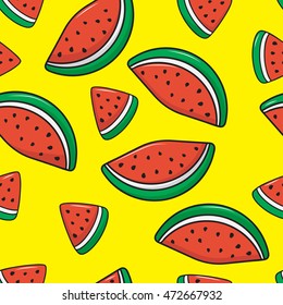 Seamless background with watermelon slices. Vector illustration. design for greeting card and invitation of seasonal summer holiday.