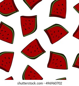 Seamless background with watermelon slices. Vector illustration.