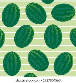 El fondo es impecable con sandía. Ilustración vectorial. fondo verde claro.