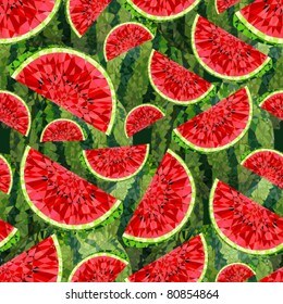 Seamless background watermelons and watermelon segments