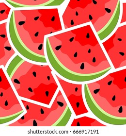 Seamless background with watermelons. Watermelon slices. Popular summer background.