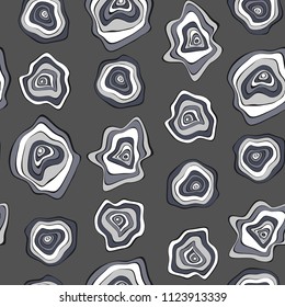 Seamless Background with Wavy Round Abstraction. Hand Drawn Music Pattern in Ethnic Style. Vector Psychedelic Illustration with Deformed Circles. Wavy Seamless Pattern for Fabric, Textile, Cloth.