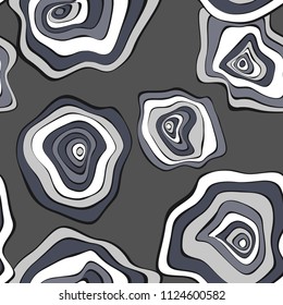 Seamless Background with Wavy Round Abstraction. Hand Drawn Music Pattern in Ethnic Style. Vector Psychedelic Illustration with Deformed Circles. Wavy Seamless Pattern for Fabric, Textile, Cloth.