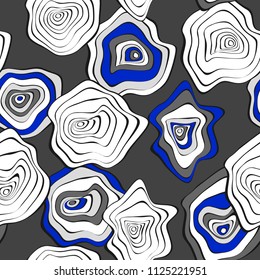 Seamless Background with Wavy Round Abstraction. Hand Drawn Pattern in Ethnic Style. Vector Psychedelic Illustration with Deformed Circles. Wavy Seamless Pattern for Fabric, Textile, Cloth Design.