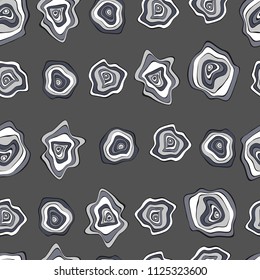 Seamless Background with Wavy Round Abstraction. Hand Drawn Music Pattern in Ethnic Style. Vector Psychedelic Illustration with Deformed Circles. Wavy Seamless Pattern for Fabric, Textile, Cloth.
